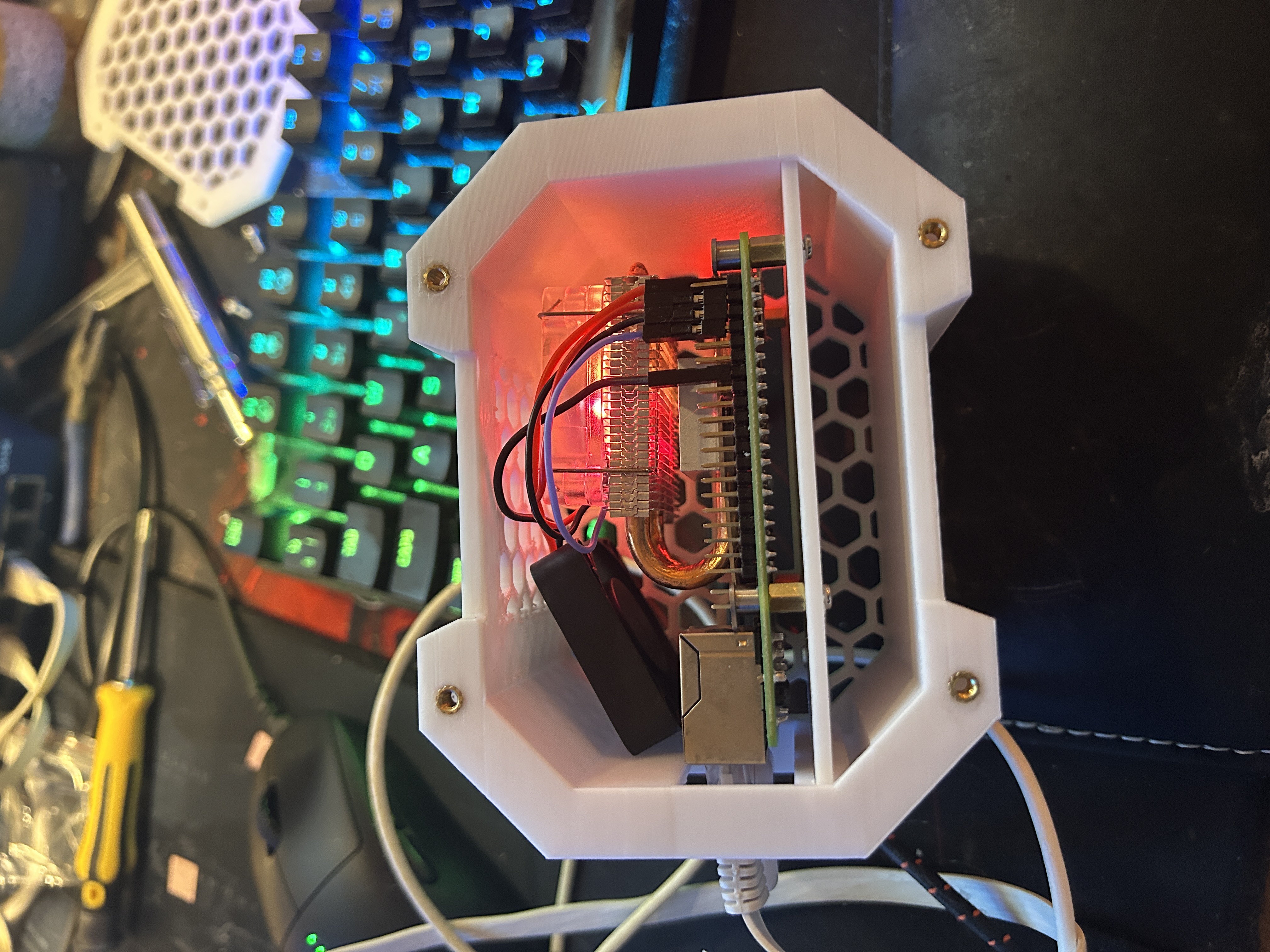Another assembly angle with wiring routed and cooler firmly in place.