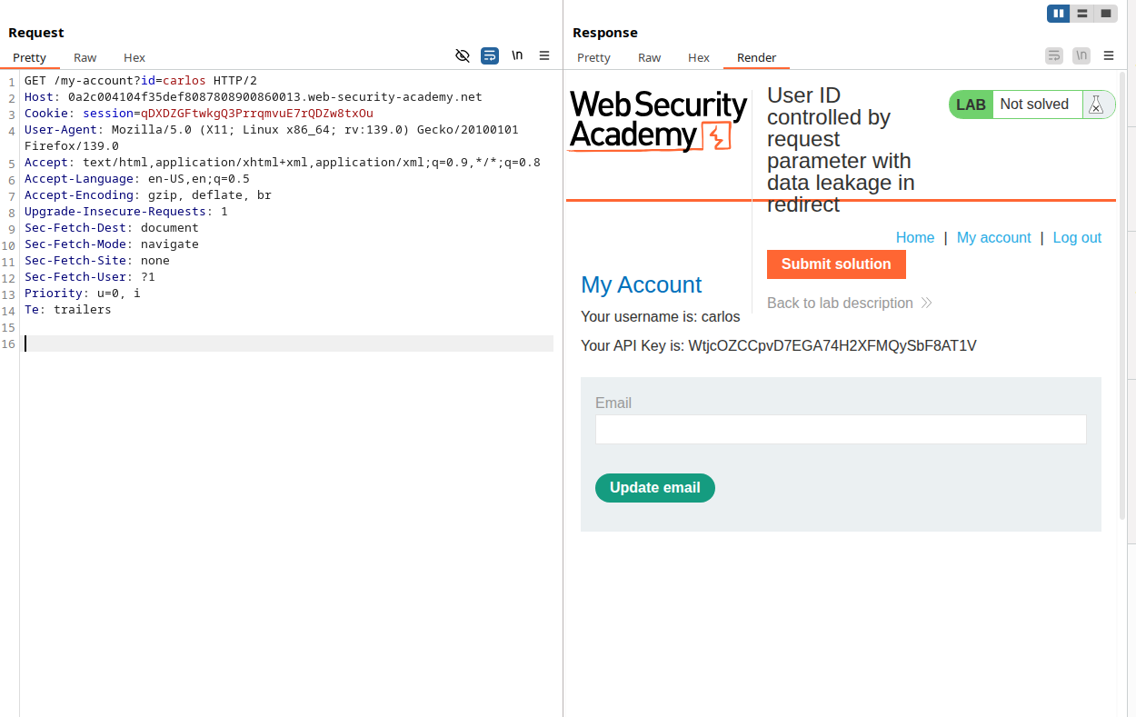Redirect shows API key