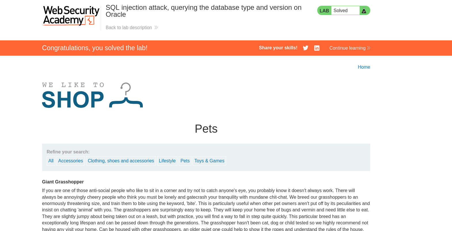 Database version displayed in the response